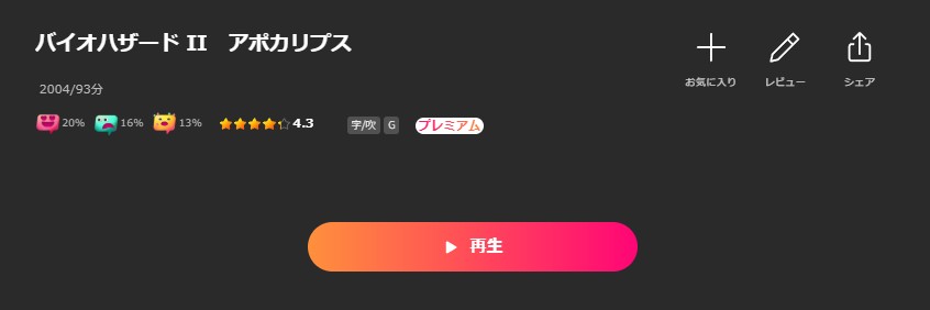 LeminoのバイオハザードII　アポカリプス配信画像