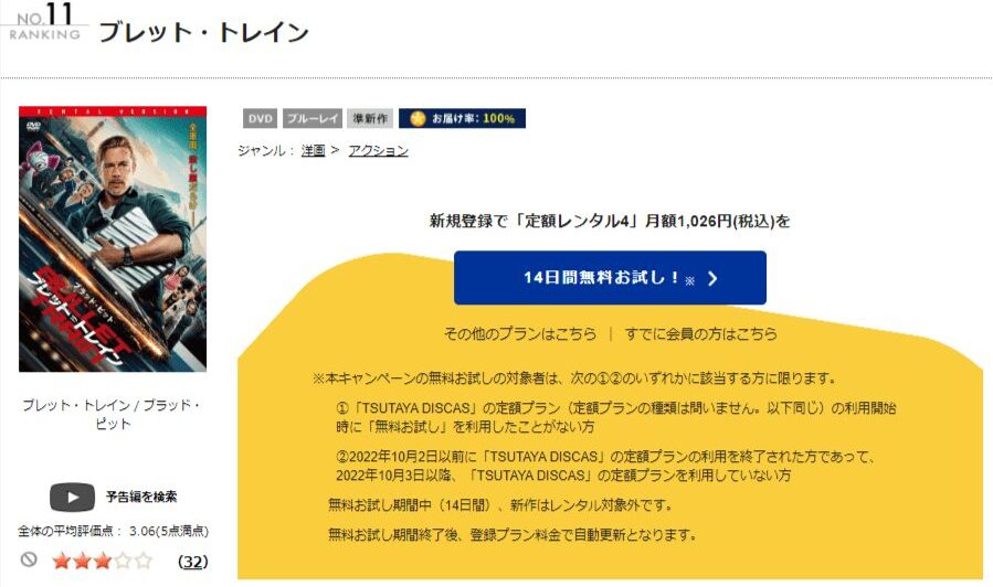 TSUTAYA DISCAS　ブレット・トレイン