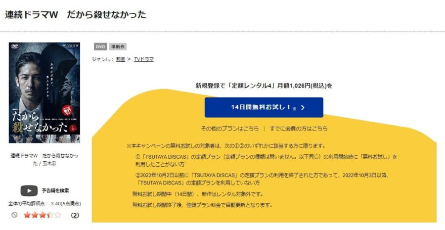 TSUTAYA DISCAS　だから殺せなかった