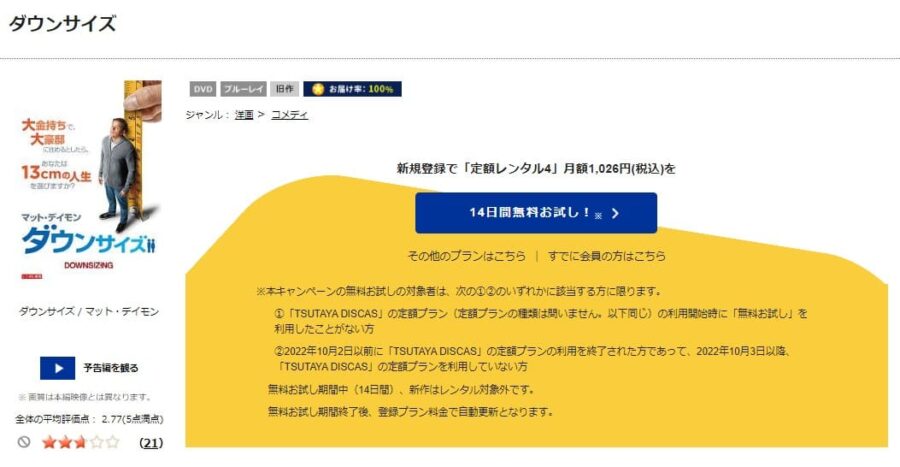 TSUTAYA DISCAS　ダウンサイズ