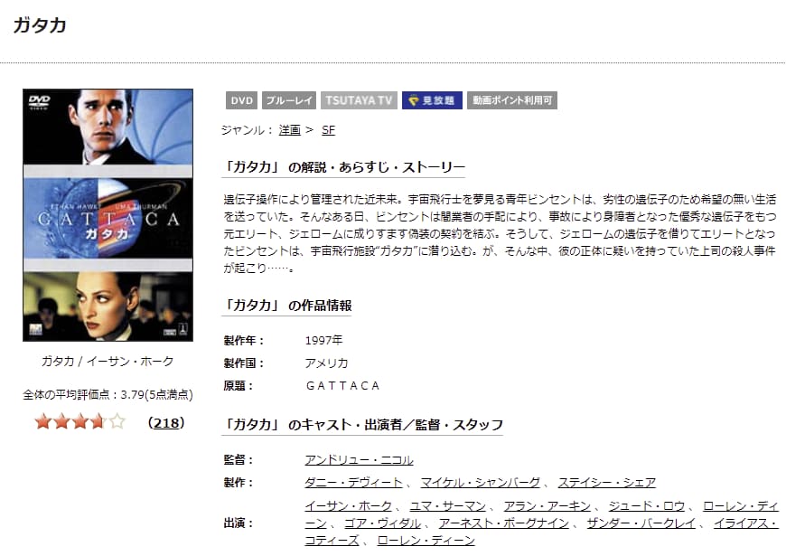 TSUTAYA DISCAS　ガタカ