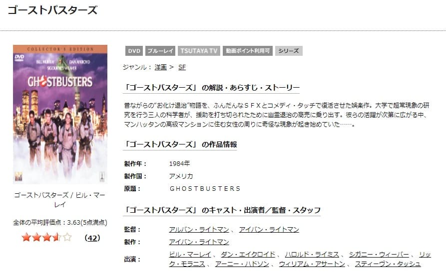 TSUTAYA DISCAS ゴーストバスターズ