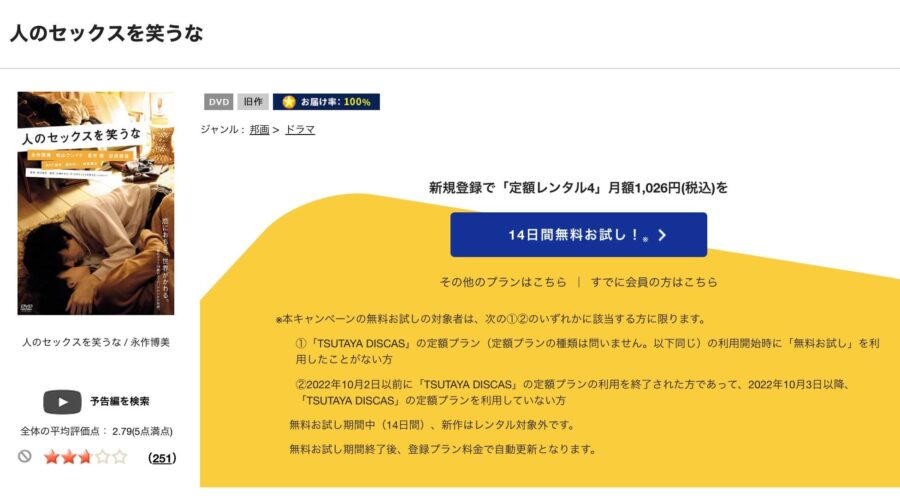 TSUTAYA DISCAS　人のセックスを笑うな
