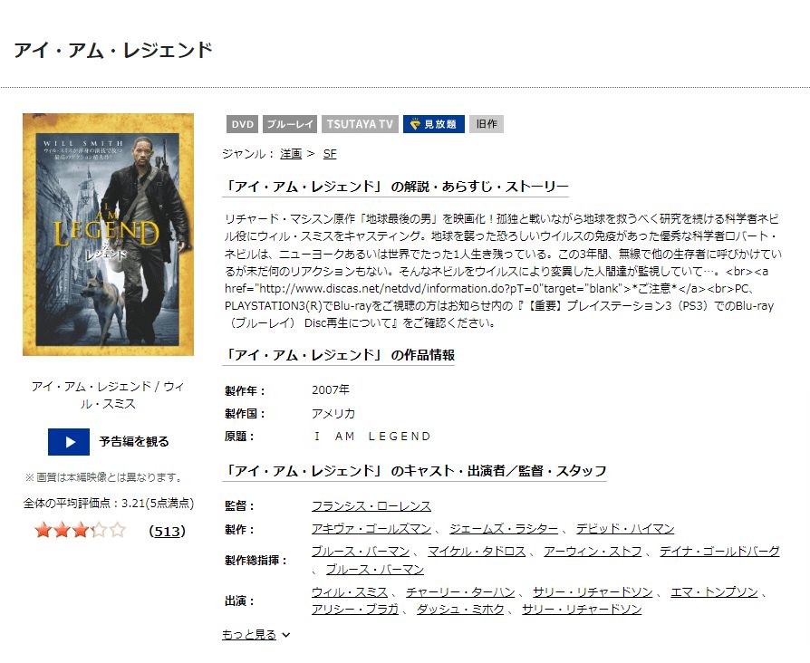 TSUTAYA DISCAS　アイ・アム・レジェンド
