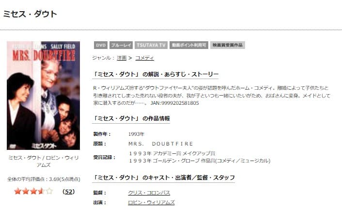 TSUTAYA DISCAS　ミセス・ダウト