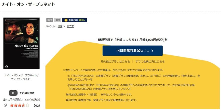TSUTAYA DISCAS　ナイト・オン・ザ・プラネット