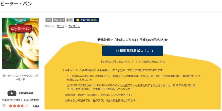 TSUTAYA DISCAS　ピーター・パン