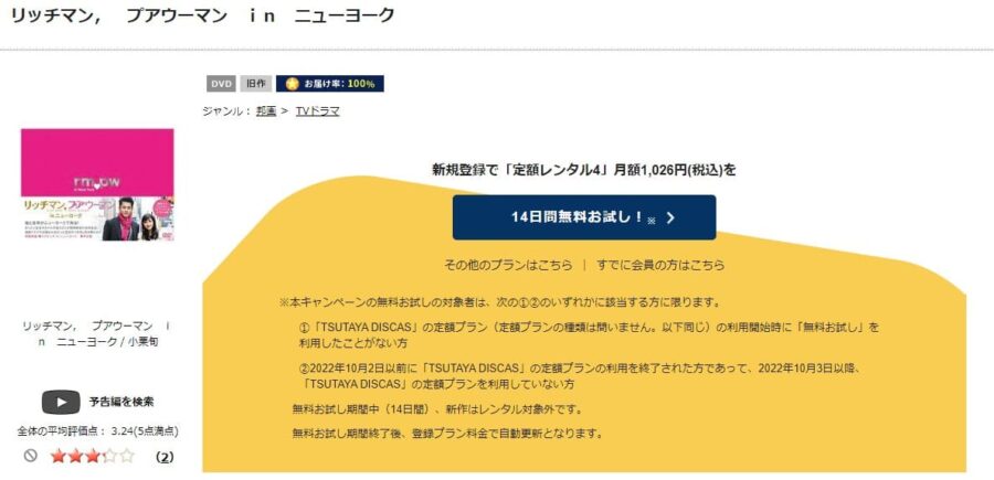 TSUTAYA DISCAS リッチマン、プアウーマン in ニューヨーク