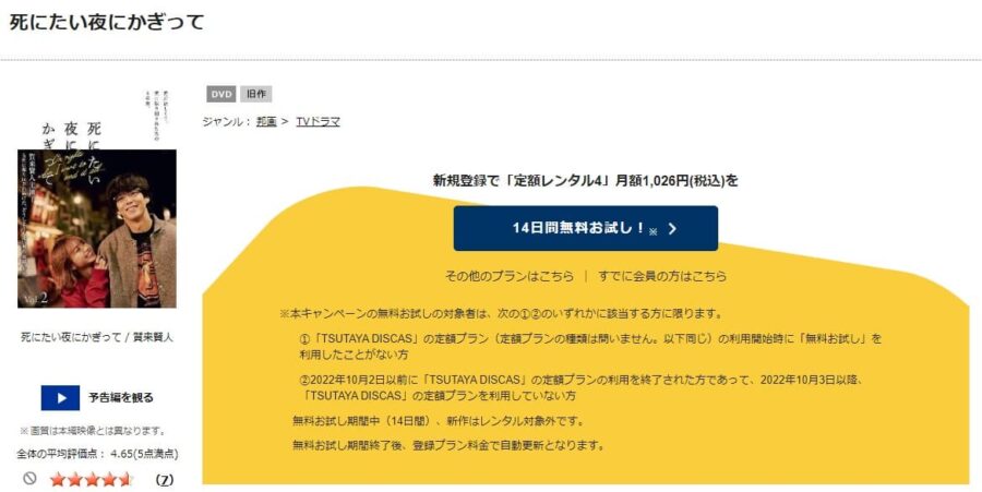 TSUTAYA DISCAS　死にたい夜にかぎって