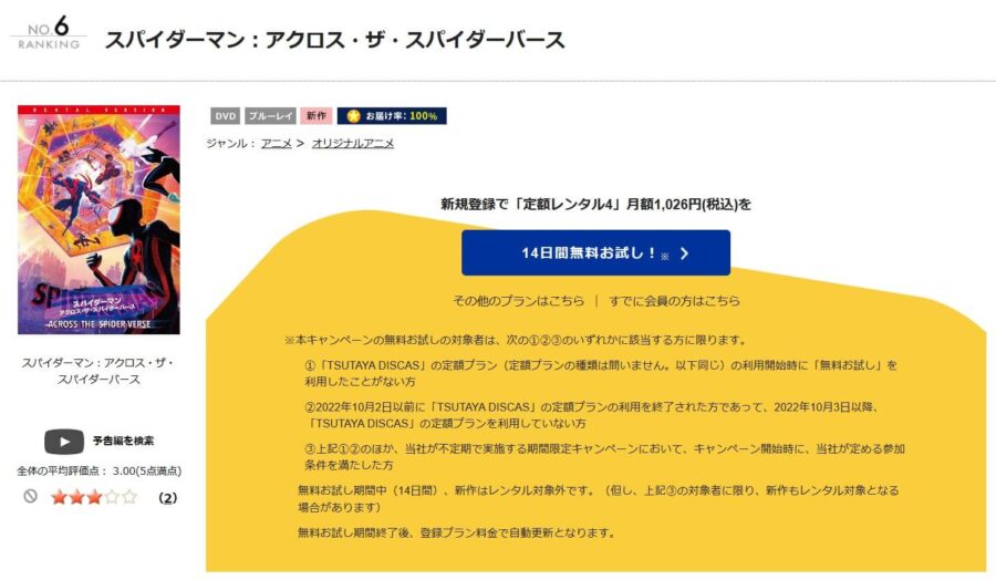 TSUTAYA DISCAS　スパイダーマン：アクロス・ザ・スパイダーバース