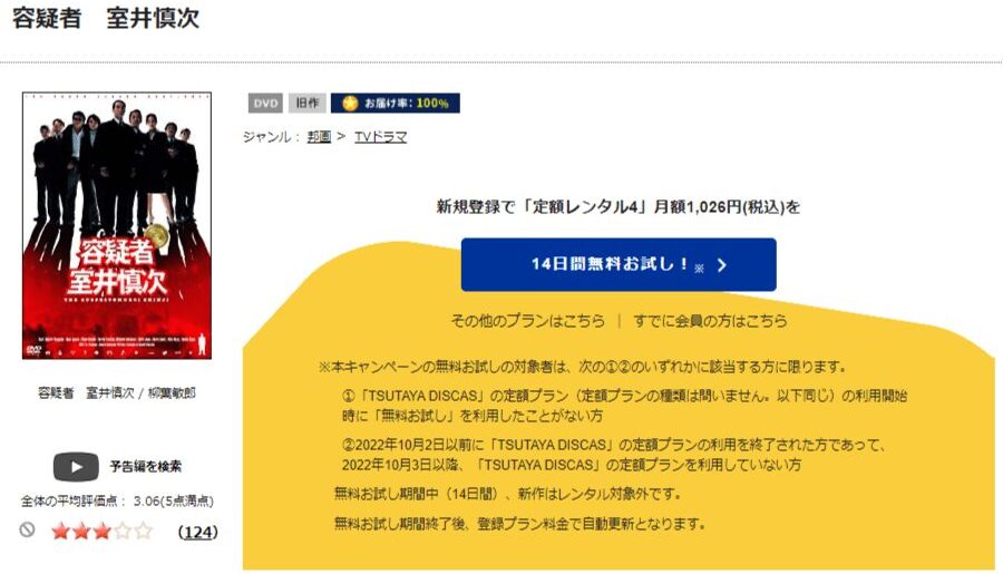 TSUTAYA DISCAS　容疑者 室井慎次
