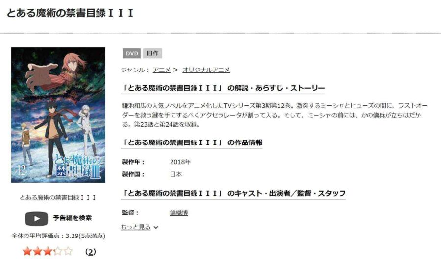 TSUTAYA DISCAS　とある魔術の禁書目録III（3期）