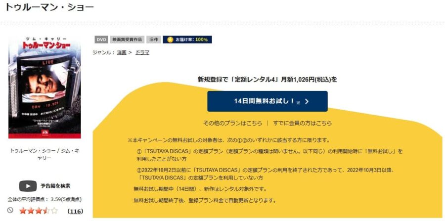 TSUTAYA DISCAS　トゥルーマン・ショー