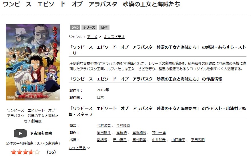TSUTAYA DISCAS　ワンピース エピソードオブアラバスタ 砂漠の王女と海賊たち