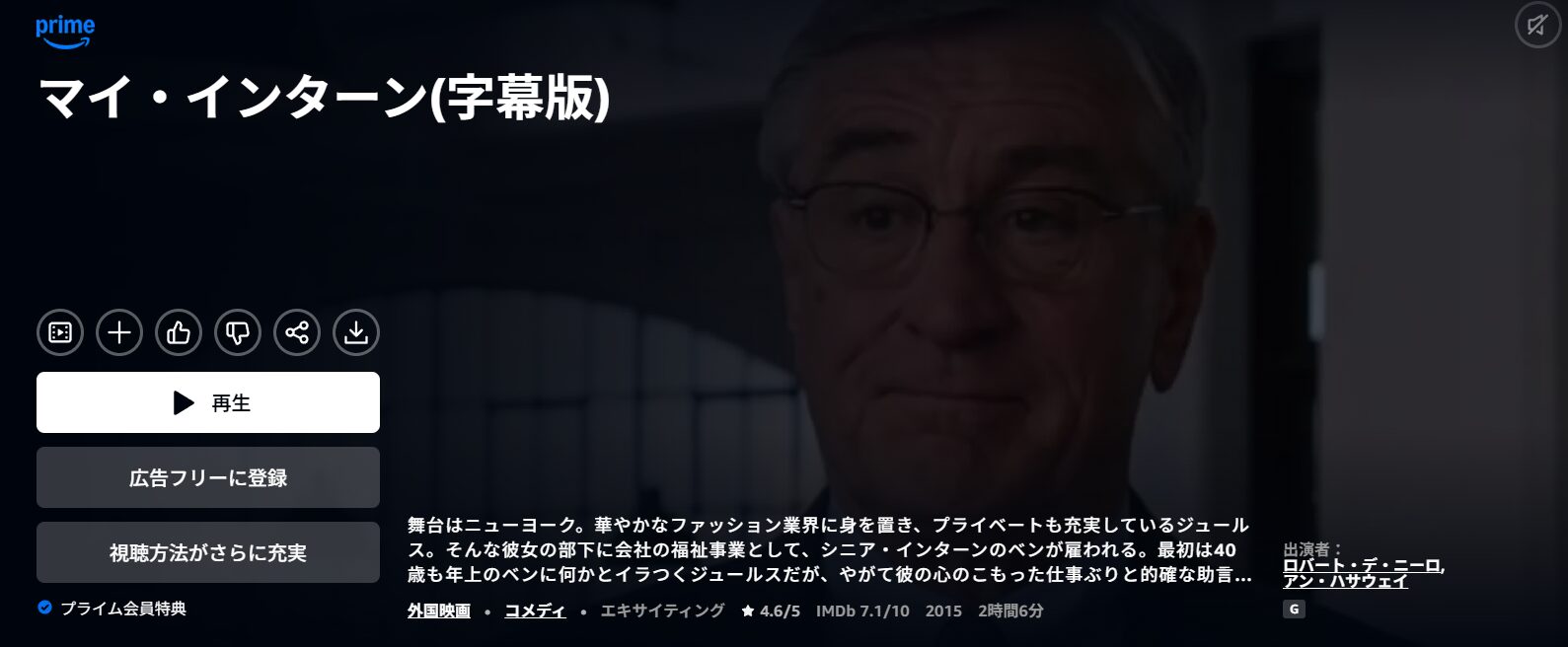 Amazonプライムのマイ・インターン配信画像