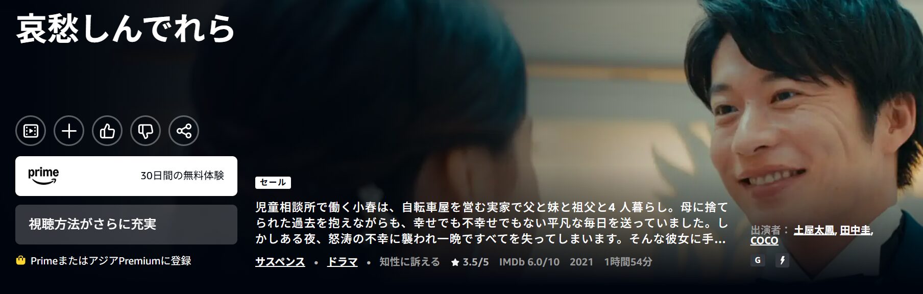 Amazonプライムの哀愁しんでれら配信画像