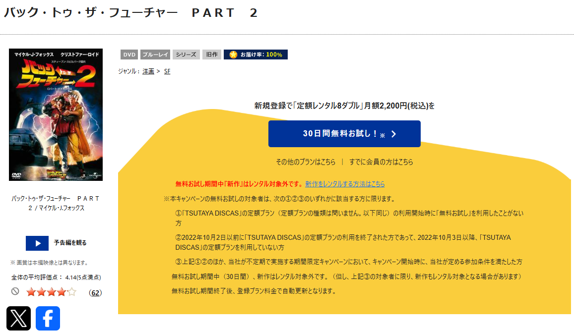 TSUTAYA DISCASのバック・トゥ・ザ・フューチャー PART2