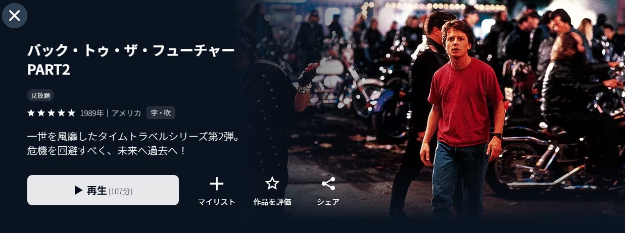 U-NEXTのバック・トゥ・ザ・フューチャー PART2配信画像