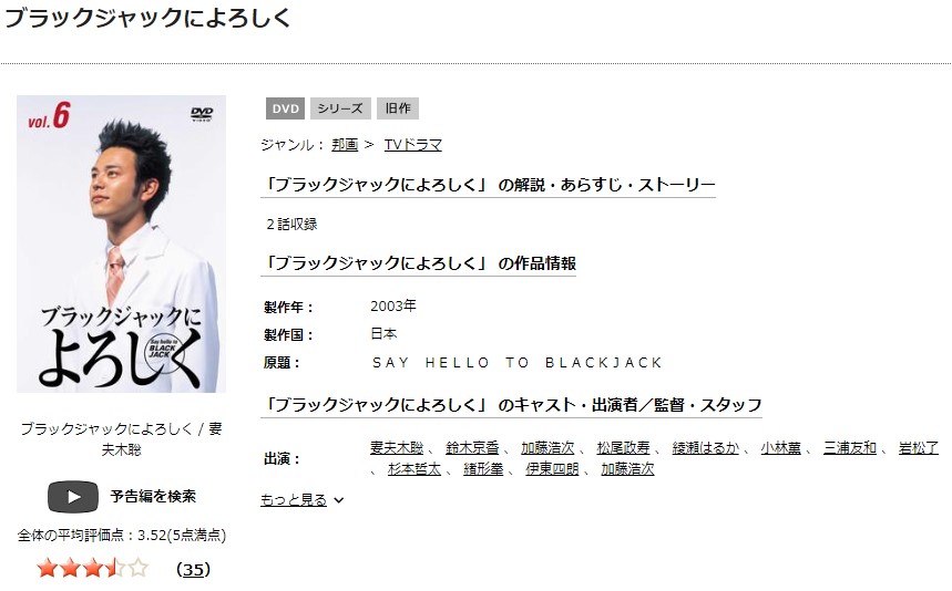 TSUTAYA DISCAS　ブラックジャックによろしく