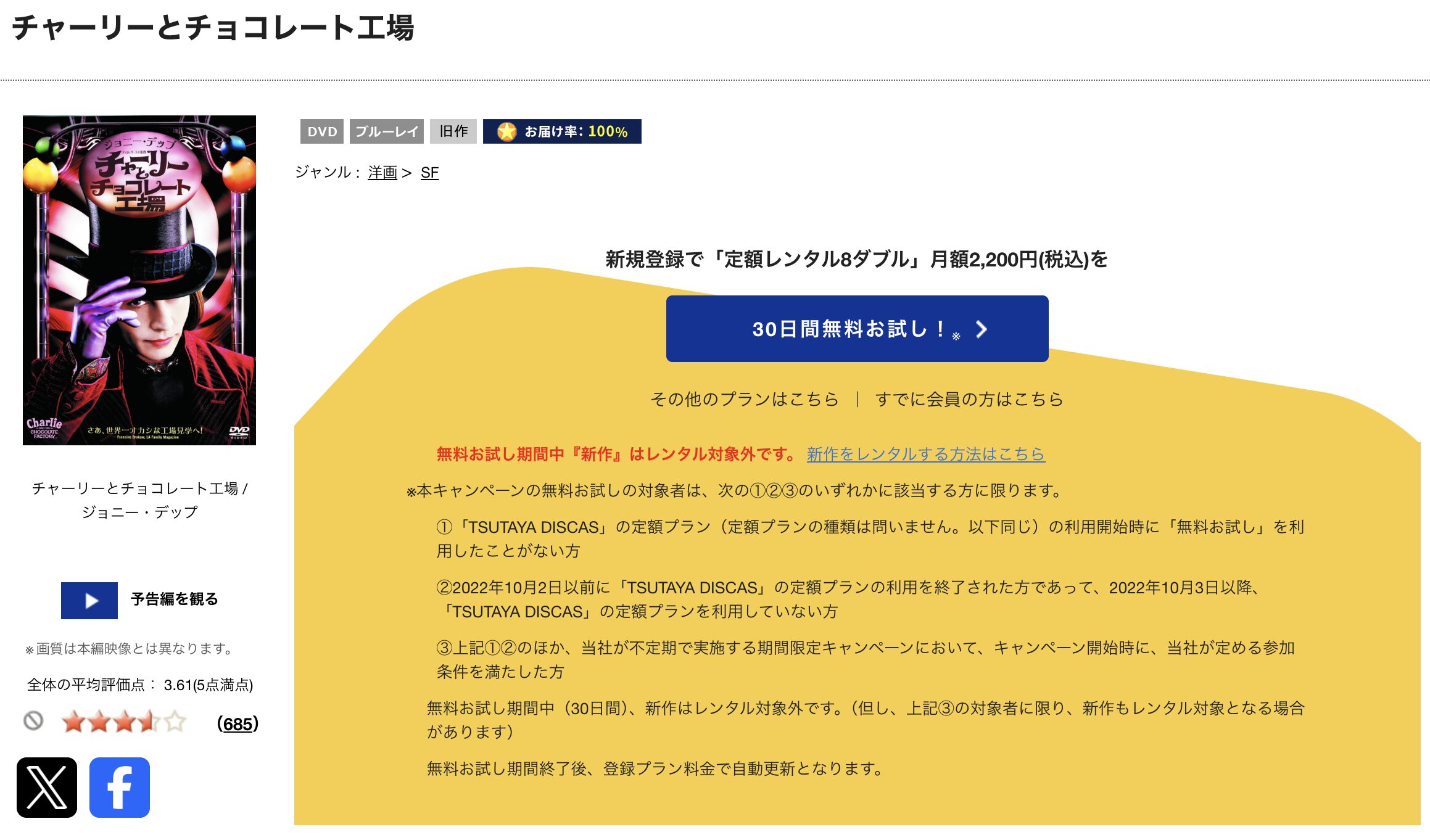 TSUTAYA DISCASのチャーリーとチョコレート工場