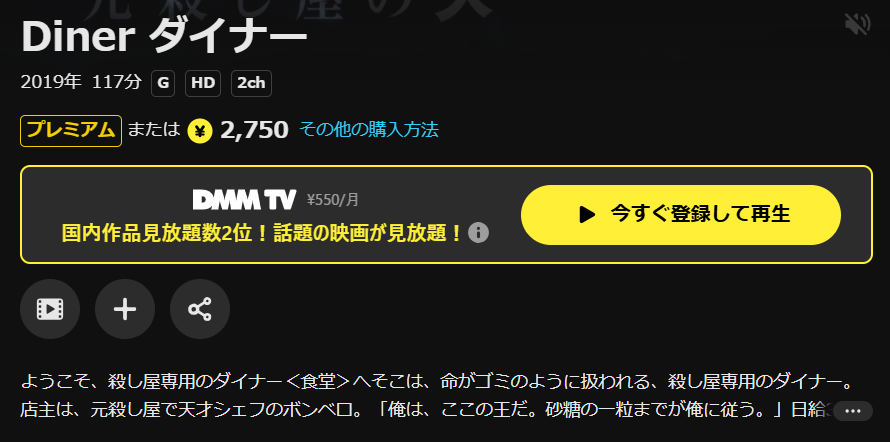 DMM TVのDiner ダイナー配信画像