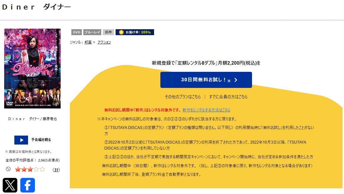 TSUTAYA DISCASのDiner ダイナー