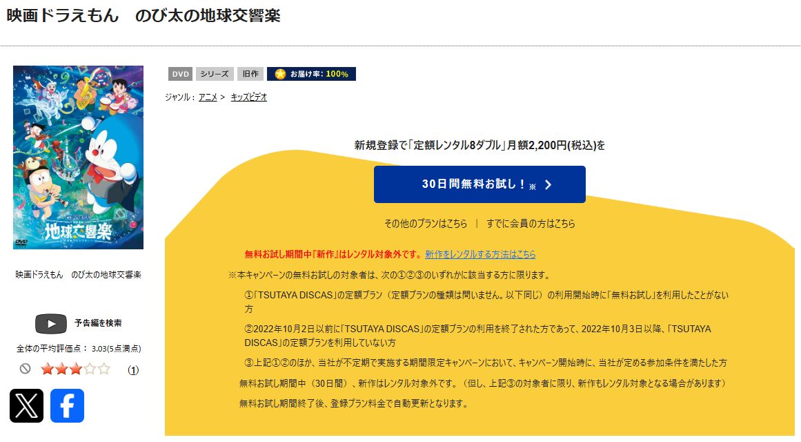 TSUTAYA DISCASのドラえもん のび太の地球交響楽（シンフォニー）