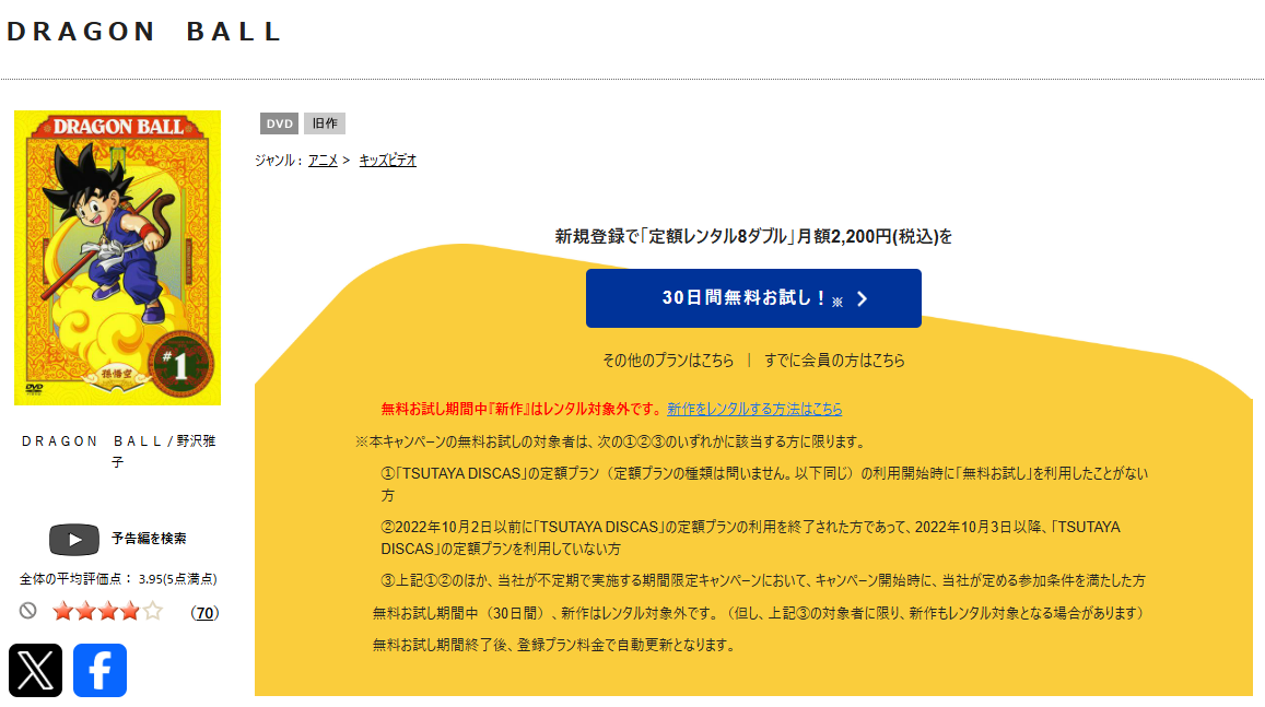 TSUTAYA DISCASのドラゴンボール