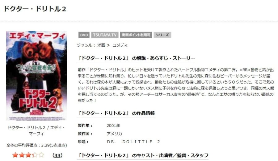 TSUTAYA DISCAS　ドクター・ドリトル2