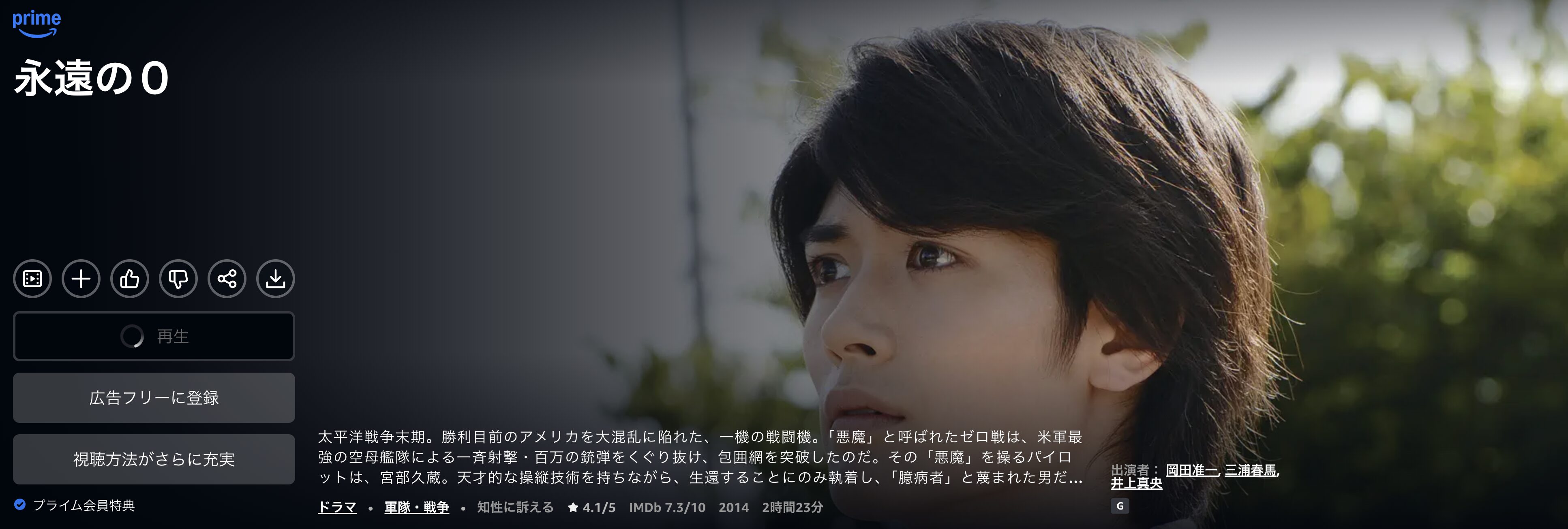 Amazonプライムの永遠の0配信画像