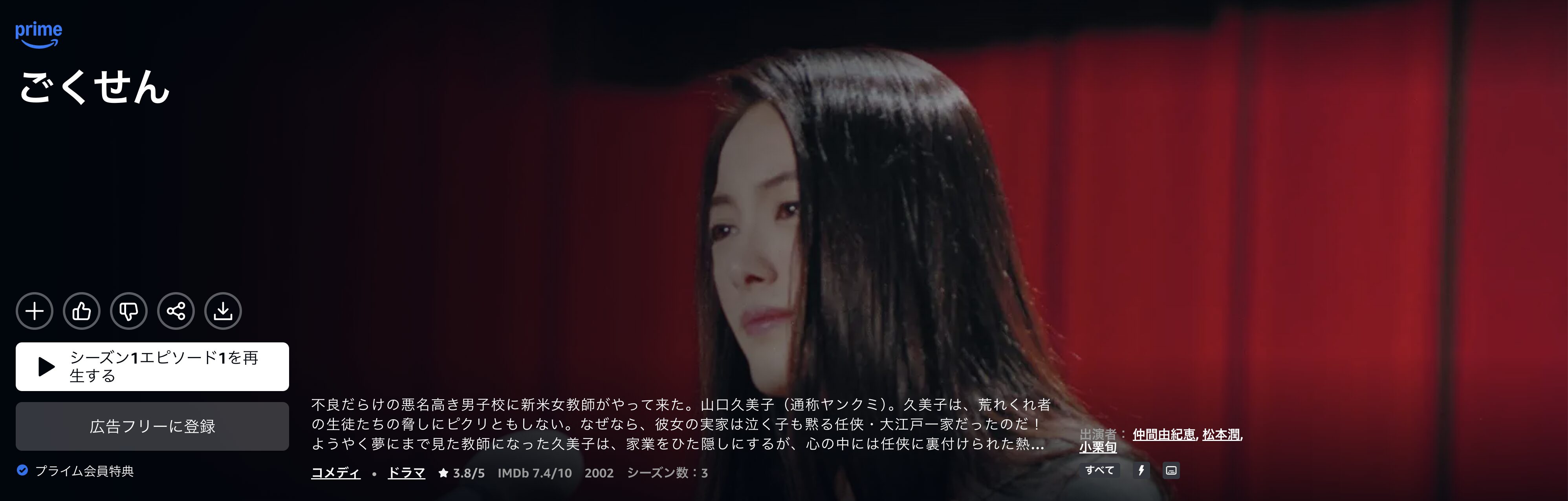 Amazonプライムのごくせん1（2002）配信画像