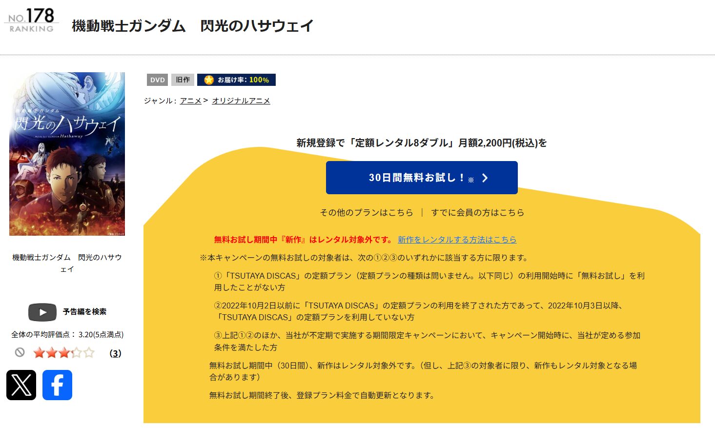 TSUTAYA DISCASの機動戦士ガンダム 閃光のハサウェイ