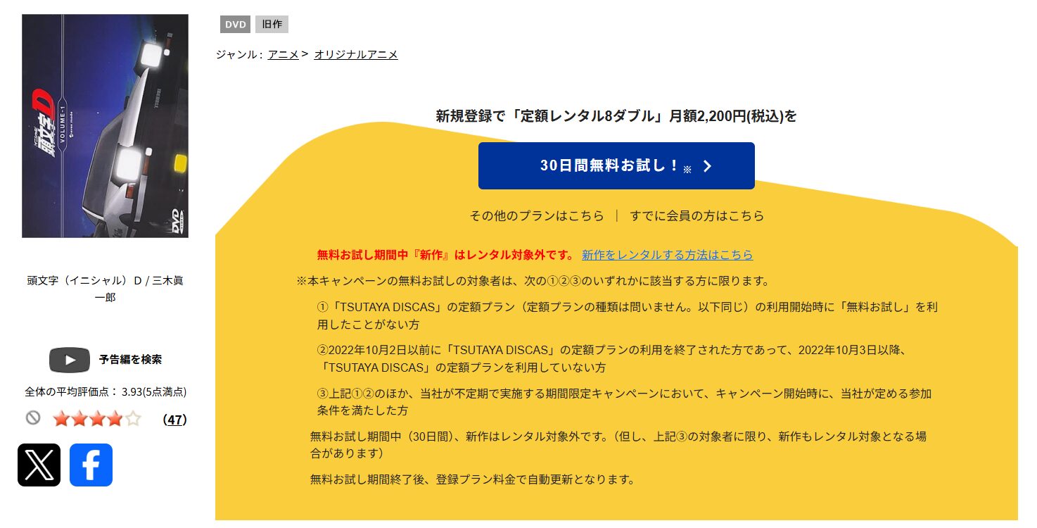 TSUTAYA DISCASの頭文字D（イニシャルD）