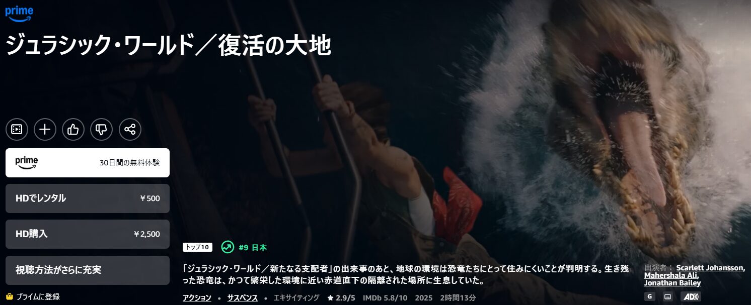 Amazonプライムのジュラシック・ワールド／復活の大地配信画像