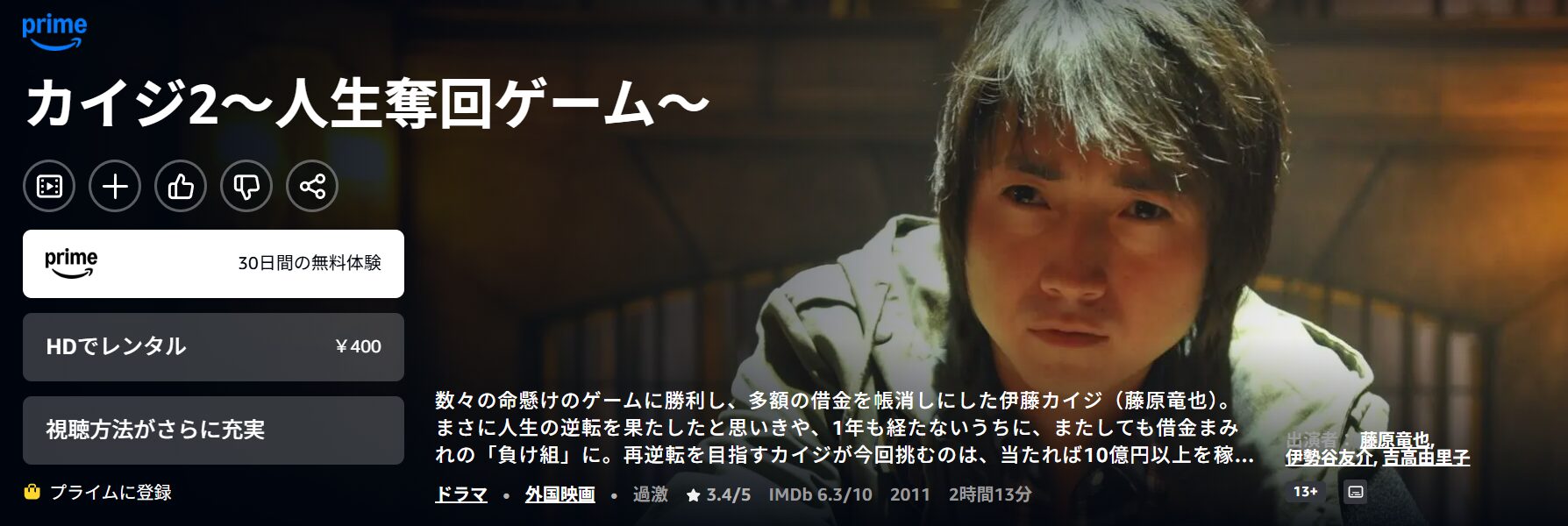 Amazonプライムのカイジ2 人生奪回ゲーム配信画像