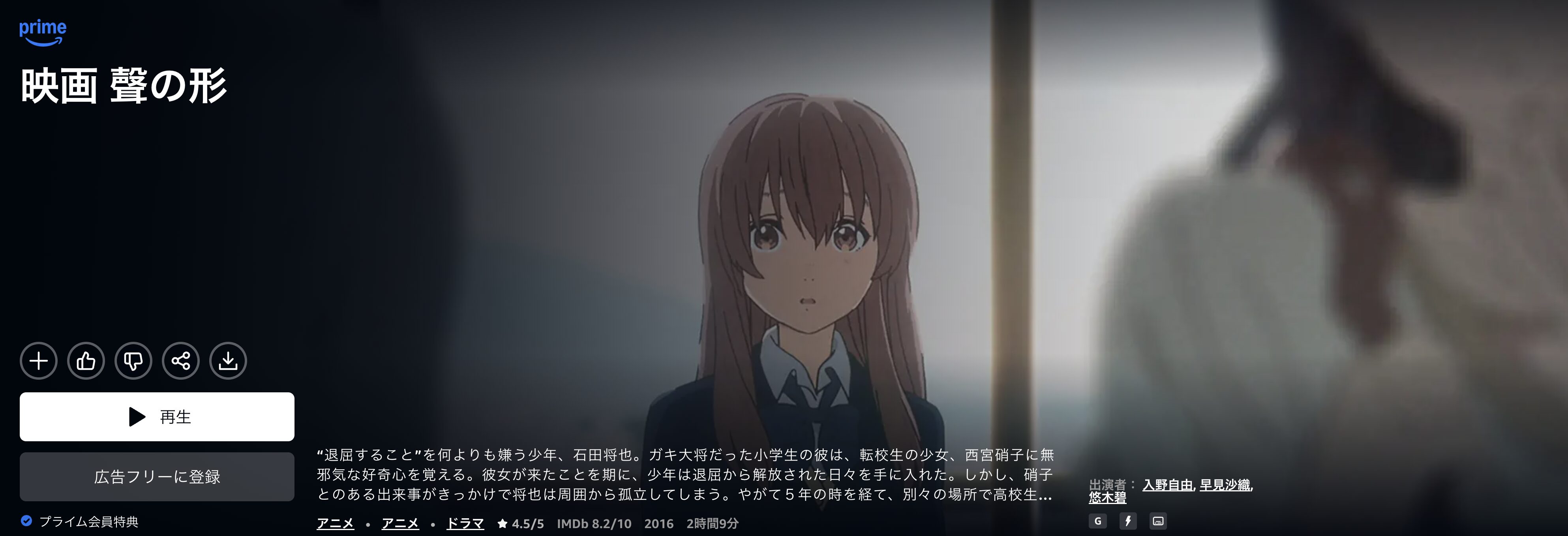 Amazonプライムの聲の形配信画像