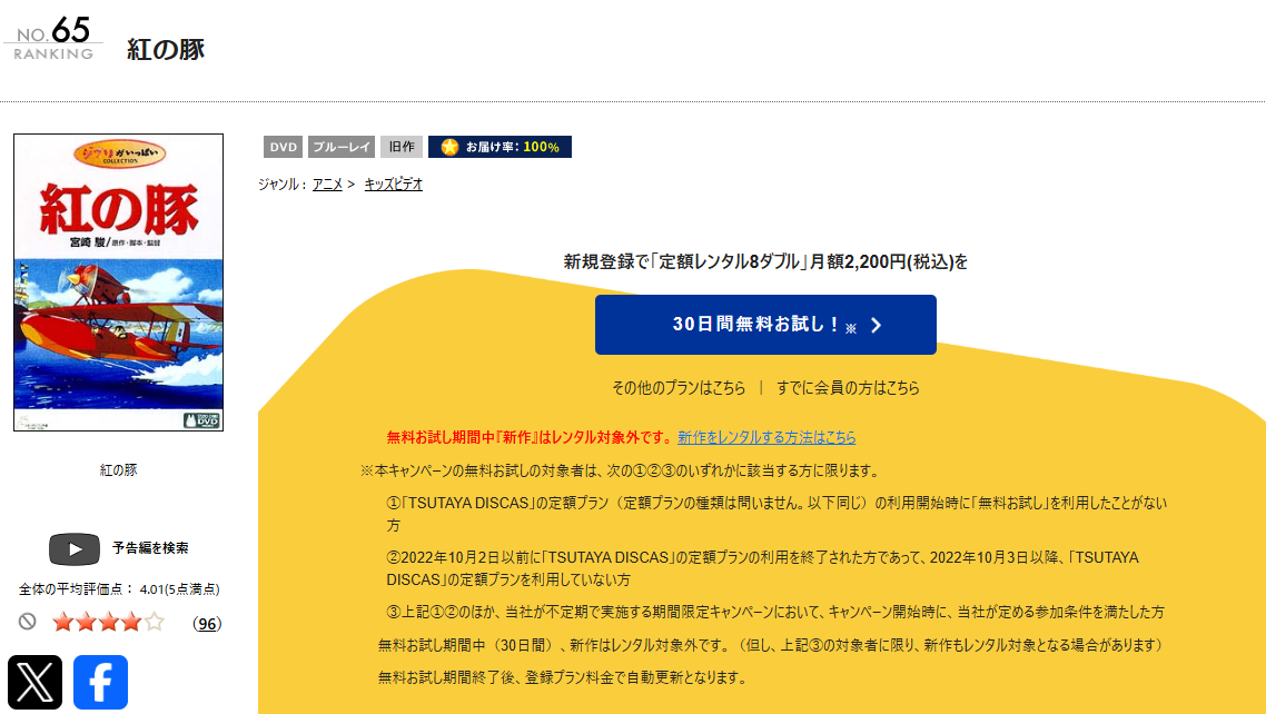 TSUTAYA DISCASの紅の豚