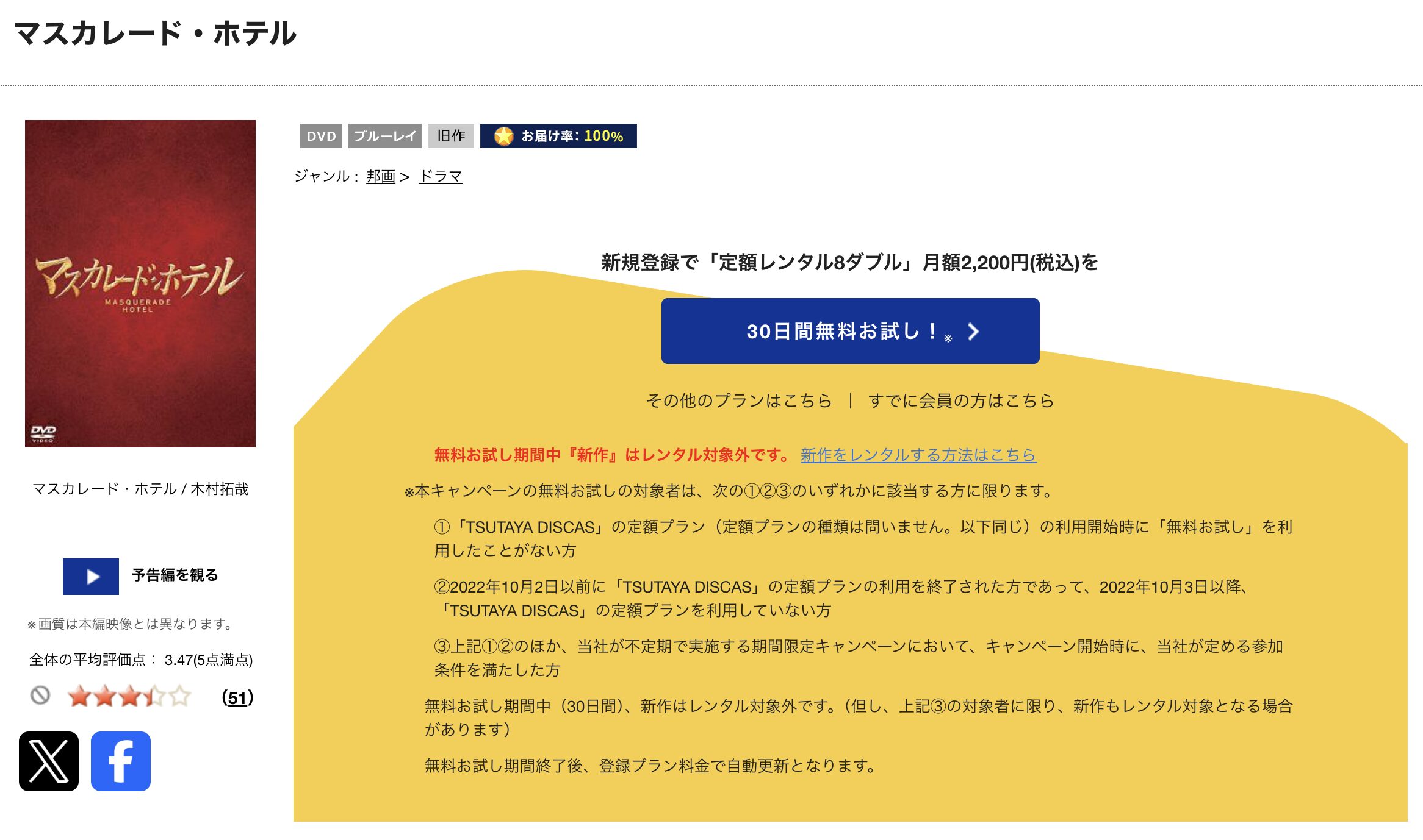 TSUTAYA DISCASのマスカレード・ホテル