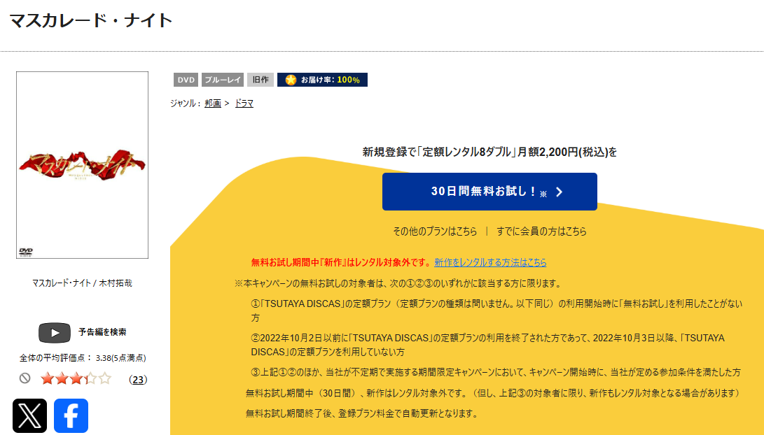 TSUTAYA DISCASのマスカレード・ナイト