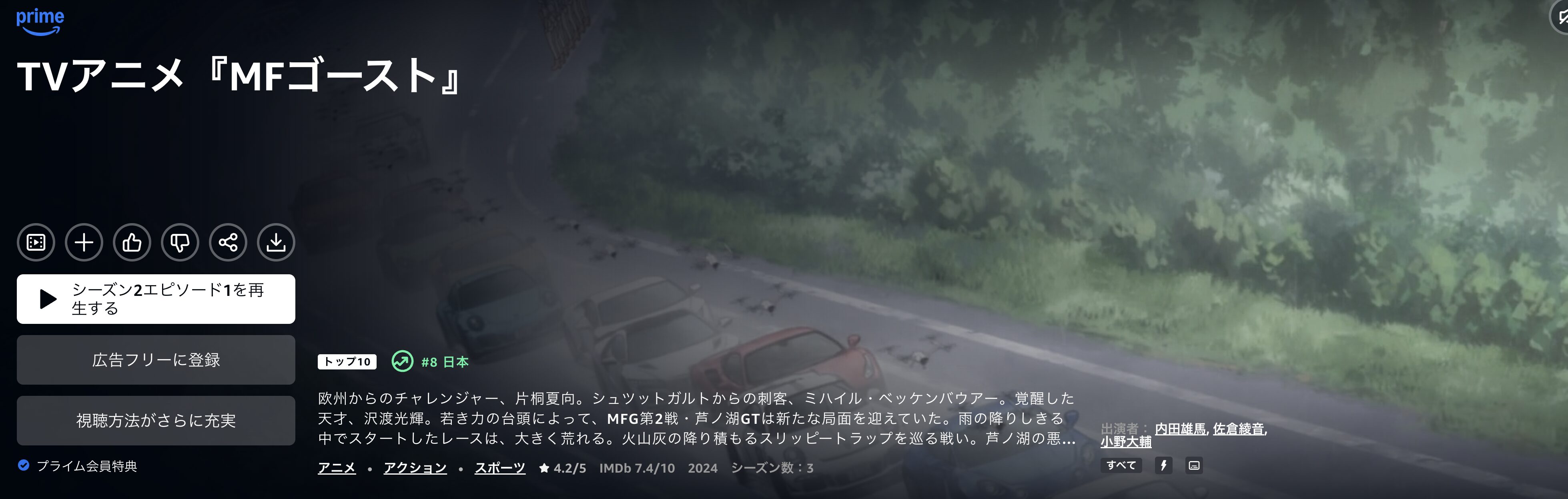 AmazonプライムのMFゴースト 2nd Season（2期）配信画像