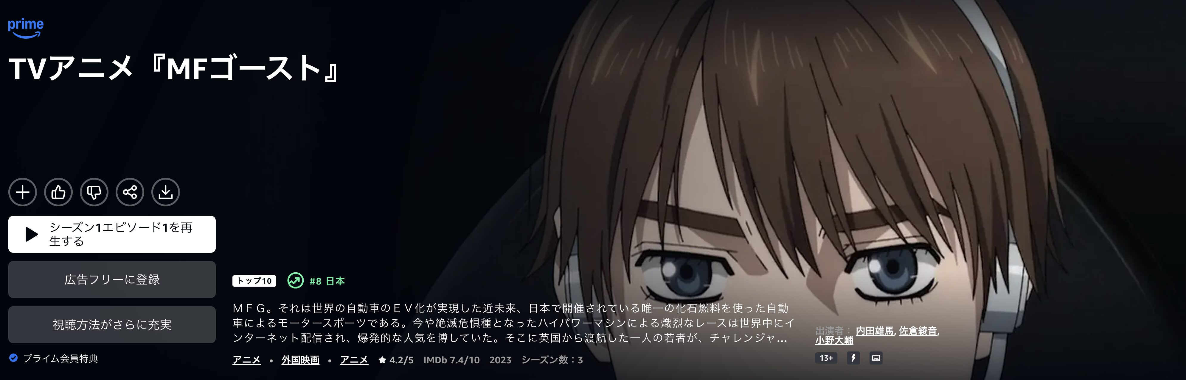 AmazonプライムのMFゴースト配信画像