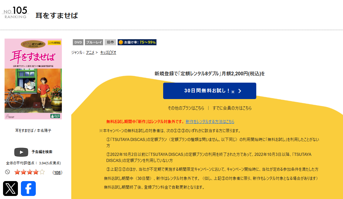 TSUTAYA DISCASの耳をすませば