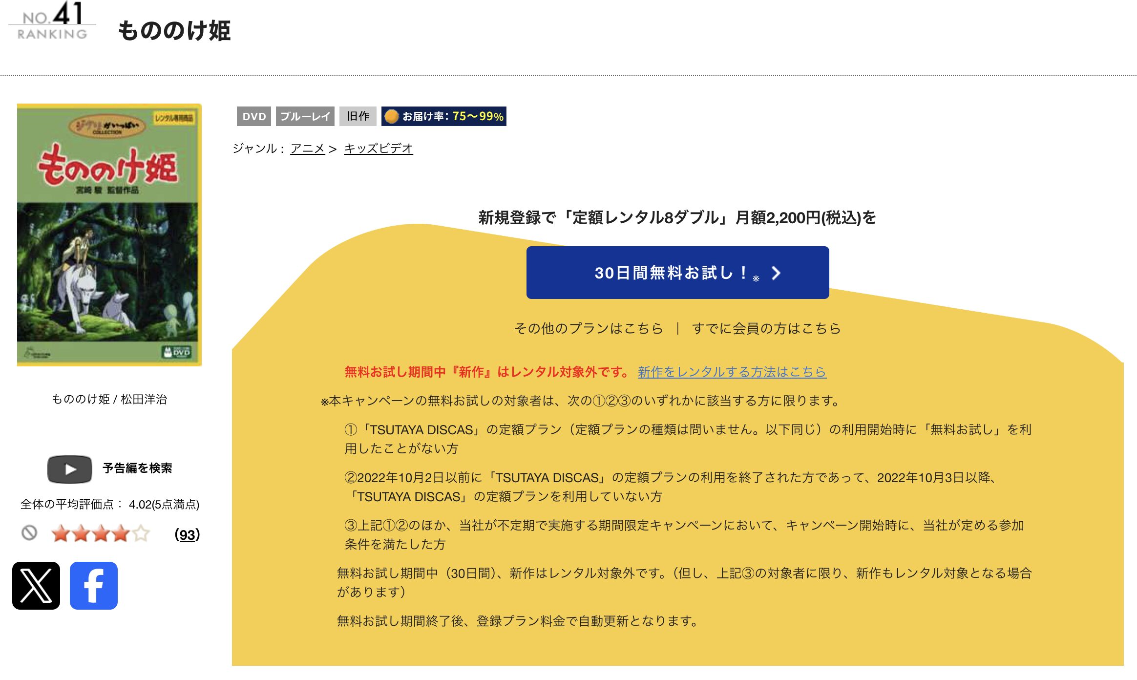 TSUTAYA DISCASのもののけ姫