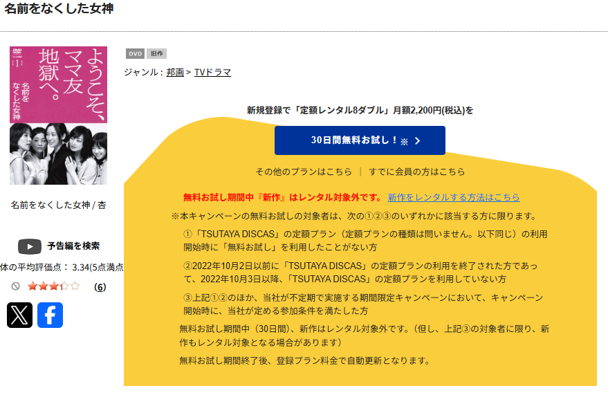 TSUTAYA DISCASの名前をなくした女神