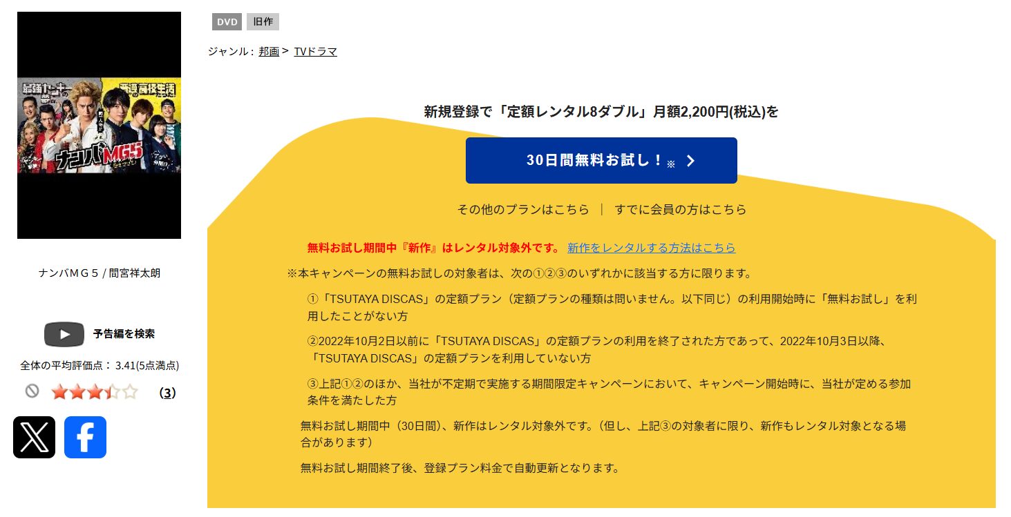 TSUTAYA DISCASのナンバMG5