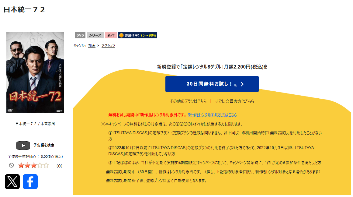 TSUTAYA DISCASの日本統一72