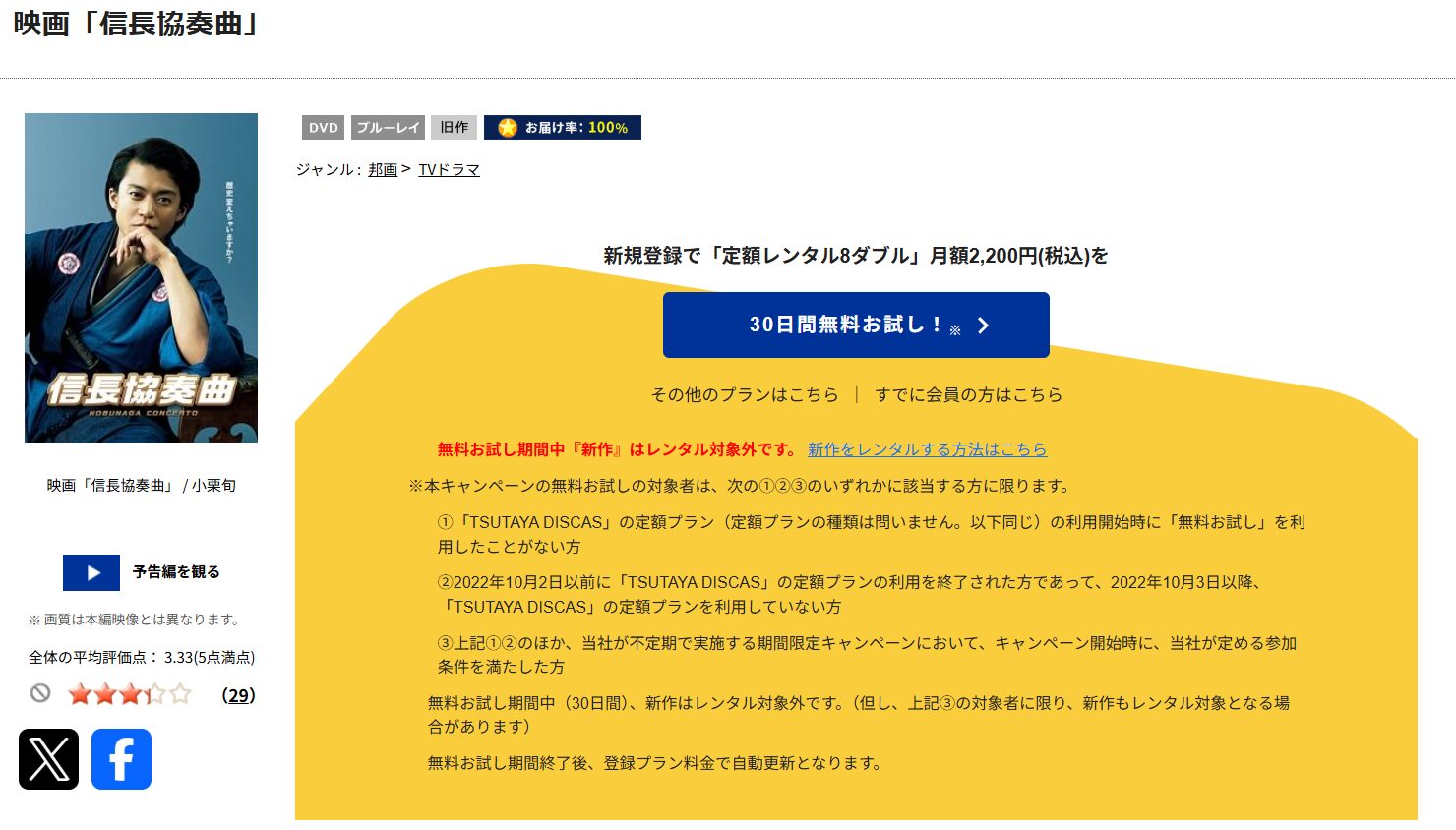 TSUTAYA DISCASの信長協奏曲