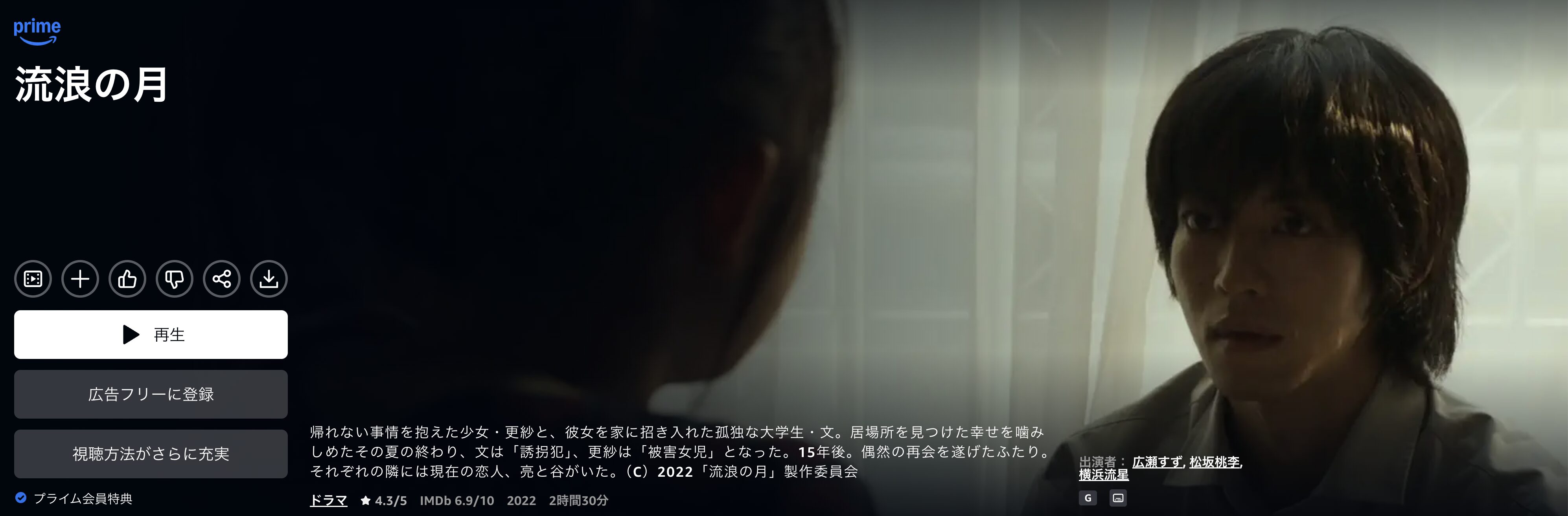 Amazonプライムの流浪の月配信画像