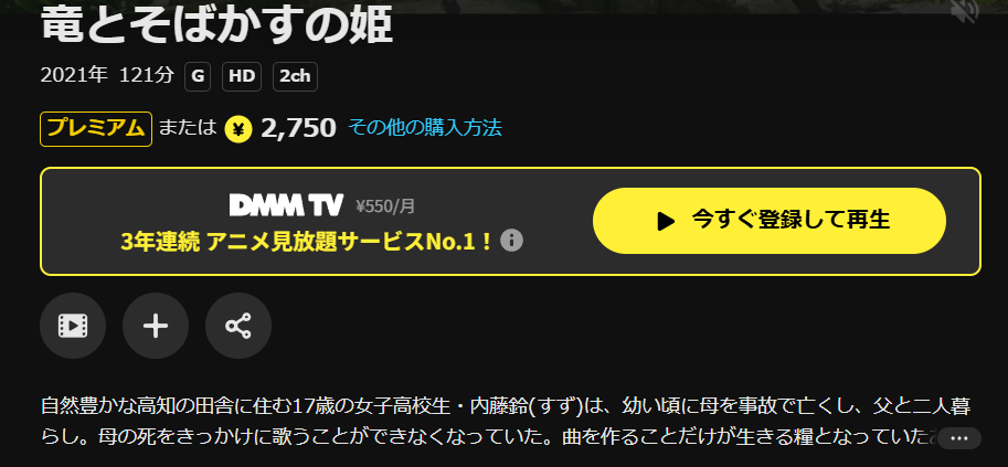 DMM TVの竜とそばかすの姫配信画像