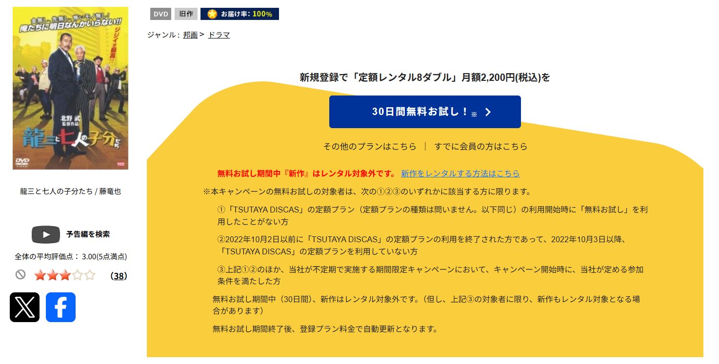 TSUTAYA DISCASの龍三と七人の子分たち